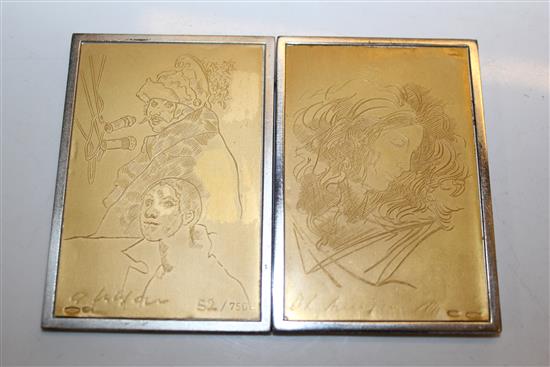 Silver-gilt limited edition plaque after Annigoni, Volto Donna & a similar plaque after De Stefano